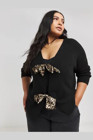 Simply Be Leopard Print Bow Tie Front Cardigan52-54