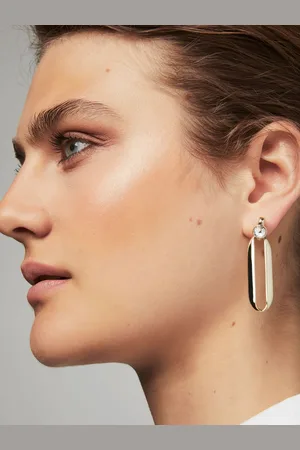 Karen Millen Gold Tone Crystal Ellipse Drop Earringseen