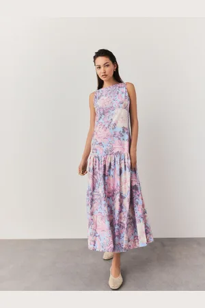 Next Mouwloze midi-jurk met lage taille van 100% katoen en ronde hals50