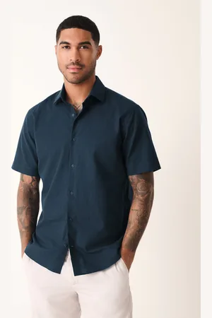 Next Cotton Blend Short Sleeve Cutaway Collar Shirtsmall