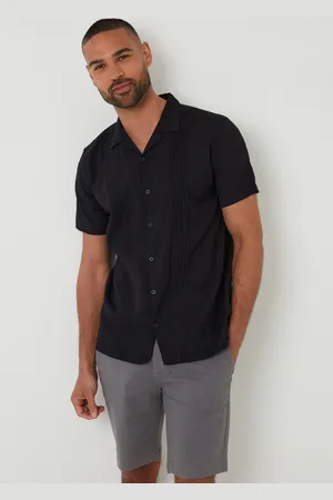 Threadbare Pleat Detail Linen Blend Short Sleeve Shirtxlarge