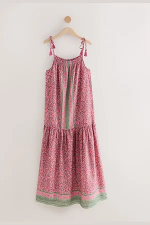 Next Lange maxi-jurk met bandjes, verlaagde taille en lagen52