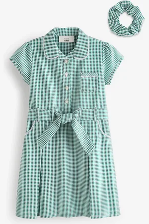 Next 100% Cotton Rich Belted School Dress With Scrunchie (3-14yrs)7 Jaar (122cm)