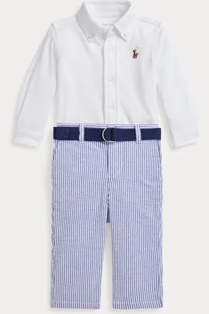 Ralph Lauren Baby Boys White Shirt Belt Seersucker Shirts And Trousers Set7480cm