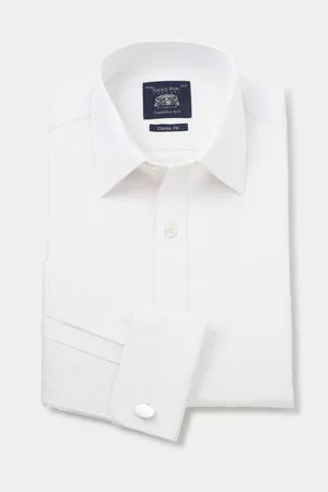 SAVILE ROW The Classic Fit Purple Herringbone Double Cuff Formal 100% Cotton Shirt43 cm R (UK 17 R)