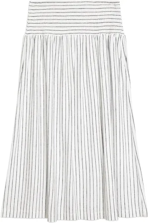Albaray Stripe Linen Shirred Waist White Skirt44
