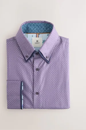 Next Double Collar 100% Cotton Long Sleeve Trimmed Shirtmedium