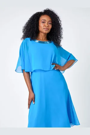 Roman Petite Sequin Trim Chiffon Cape Dress40