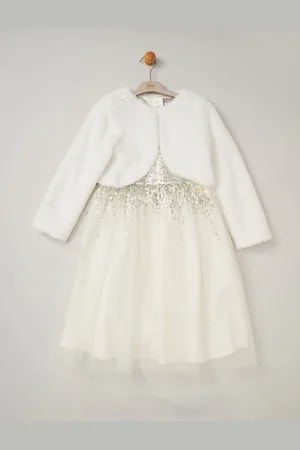 MISS Sequin Waterfall Dress With Faux Fur Bolero Outfit Set3