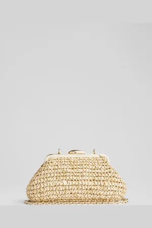 LK Bennett Small Alexa Natural And Gold Paper Oloid Clasp Frame Clutch Bageen