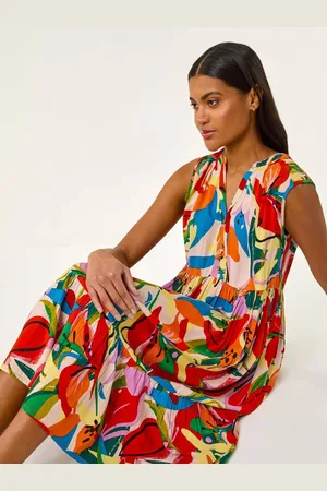 Roman Abstract Print Tiered Midi Dress40