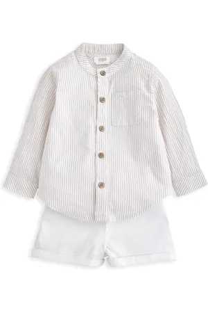 Mamas & Papas Grandad Collar 100% Cotton Brown Shirt & Shorts Set5662cm