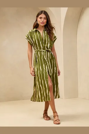 Lipsy London Stripe Linen Look Midi Button Through Shirt Dress36