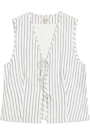 Albaray Wit gestreept linnen gilet met stropdas38