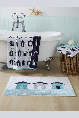 FUSION 100% Cotton Beach Huts Anti-Slip Bath MatBadmat