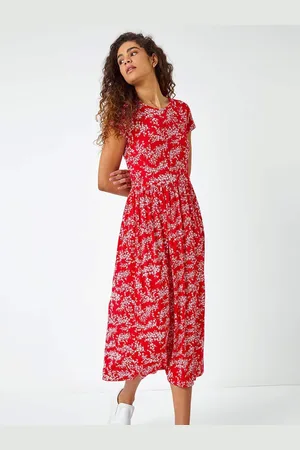 Roman Ditsy Gathered Skirt Stretch Midi Dress38