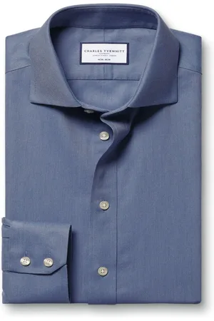 Charles Tyrwhitt Slim-fit overhemd van strijkvrij keperstof 100% katoen met opengewerkte kraag16/34