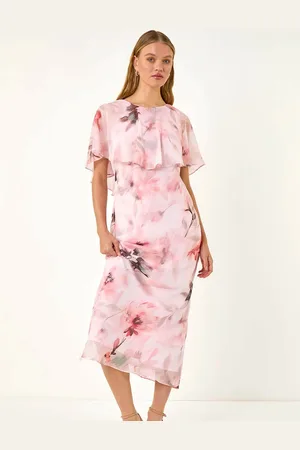Roman Floral Print Frill Chiffon Cape Midi Dress40
