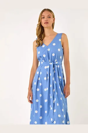 Roman Spot Print Belted 100% Cotton Midi Dress44