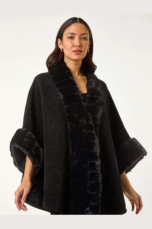 Roman Faux Fur Trim Knitted Ponchoeen