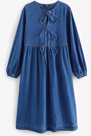 Next Tie Front Denim Midi Smock 100% Cotton Dress46 Petite