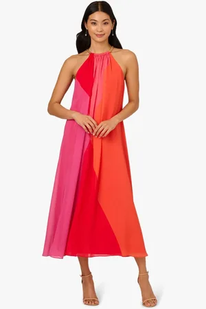 Adrianna Papell Red Color Block Chiffon DressEU 40 (UK 12)