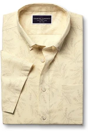 Charles Tyrwhitt Slim-fit, strijkvrij overhemd met korte mouwen en bladprint van 100% katoenX-large
