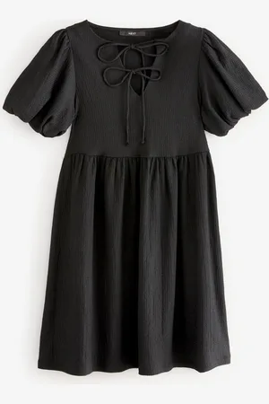 Next Textured Jersey Puff Sleeves Tie Front Detail Mini Dress38
