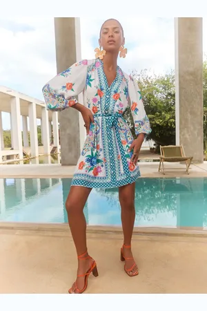 Love & Roses Woodblock Printed V-Neck Belted Long Sleeve Mini Dress44