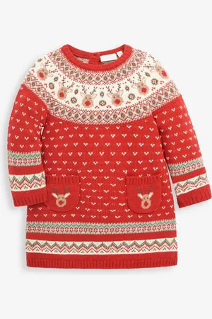 JoJo Maman Bébé Knitted Christmas Reindeer Fairisle Pattern Dress1.5