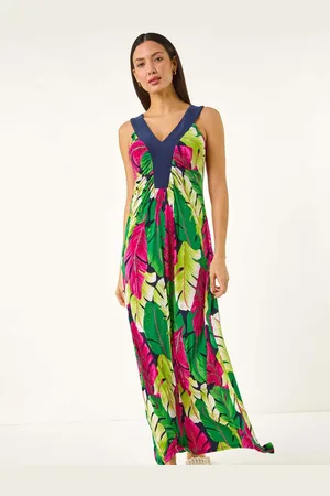 Roman Leaf Print Y Front Maxi Dress44