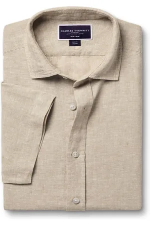 Charles Tyrwhitt Slim Fit Plain Short Sleeve Pure 100% Linen Shirtsmall