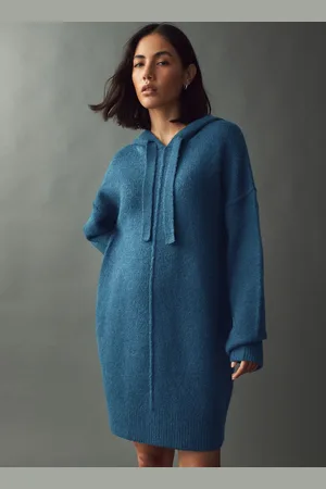 Next Relaxed Fit Hooded Knitted Jumper Dress with WoolM