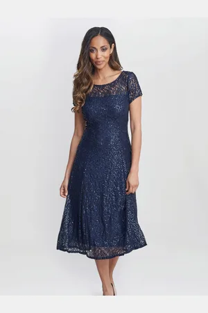 Gina Bacconi Blue Genny Cap Sleeve Midi Length Sequin Lace Dress40