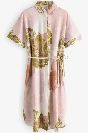 Next Short Sleeve Tie Waist Midi Dress with LinenM XL Tall