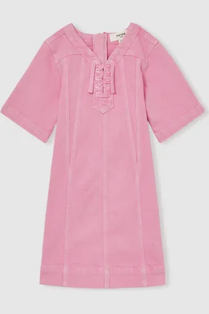 Reiss Tia Lace-Up Detail Denim Dress116122cm
