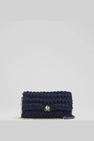 LK Bennett Larna Navy Crochet Oloid Clutch Bageen