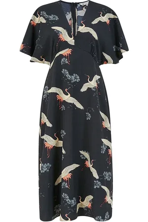 Yumi Halflange kimonojurk met kraanvogelprint44