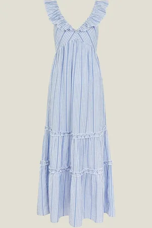 Accessorize Gestreepte maxi-jurk met ruches van 100% katoenL