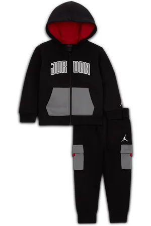 Jordan Tweedelige babyset met hoodie van fleece met rits over de hele lengte en steekzak