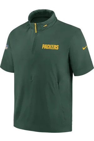 Nike Green Bay Packers Sideline Coach NFL-herenjack met korte mouwen, capuchon en halflange rits