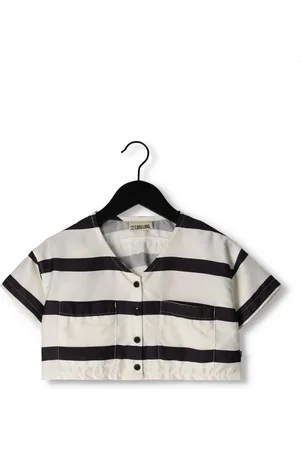 CarlijnQ Meisjes Tops & T-shirts Stripes Black - Cropped Pocket Top - - Maat 122/128