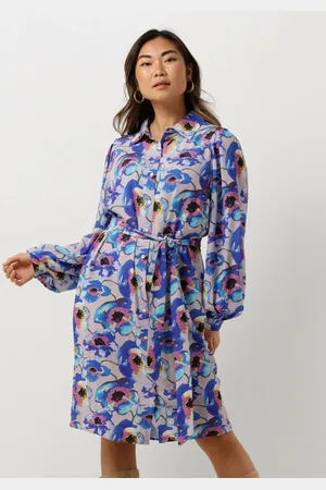Jansen Amsterdam Dames Jurken Pf508 Printed Long Sleeve Blouse Dress - - Maat XL