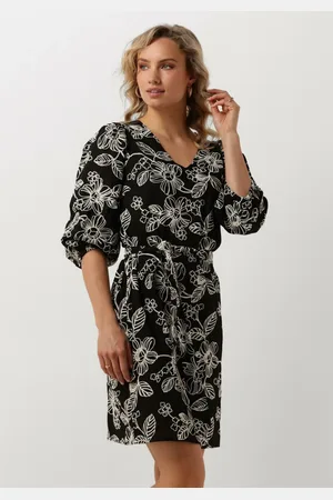 Jansen Amsterdam Dames Jurken Wge517 Embroidered Dress 3/4 Sleeve V-neck - - Maat XL