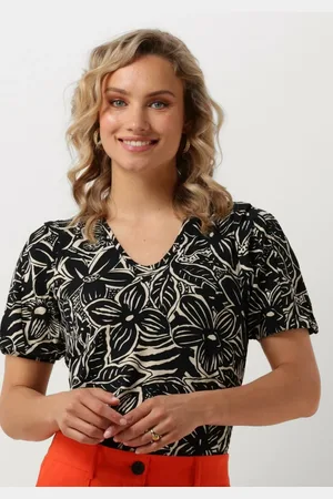 Jansen Amsterdam Dames Tops & T-shirts Vfb179 Printed Top Short Sleeve V-neck - - Maat XXL