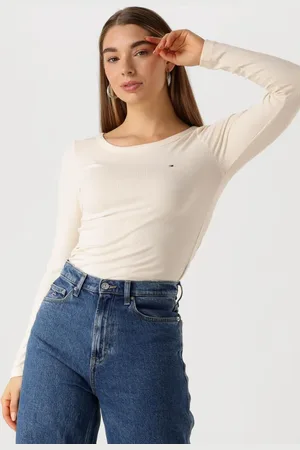 Tommy Hilfiger Dames Tops & T-shirts Slim 5x2 Rib O-nk Ls - - Maat XL