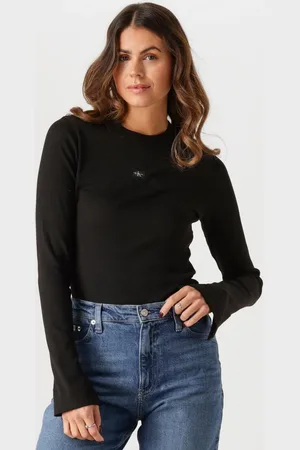 Calvin Klein Dames Tops & T-shirts Woven Label Rib Ls Top - - Maat XL