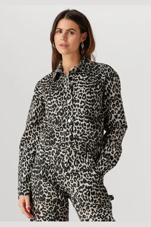 Colourful rebel Dames Blouses Olle Leopard Cropped Denim Blouse - - Maat XL
