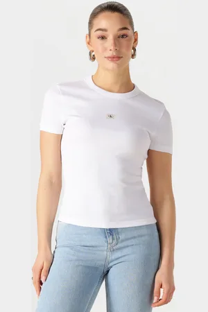 Calvin Klein Dames Tops & T-shirts Woven Label Rib Fitted Tee - - Maat XL