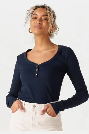 Tommy Hilfiger Dames Tops & T-shirts Slim Henley Gb Scoop-nk Ls - - Maat XL